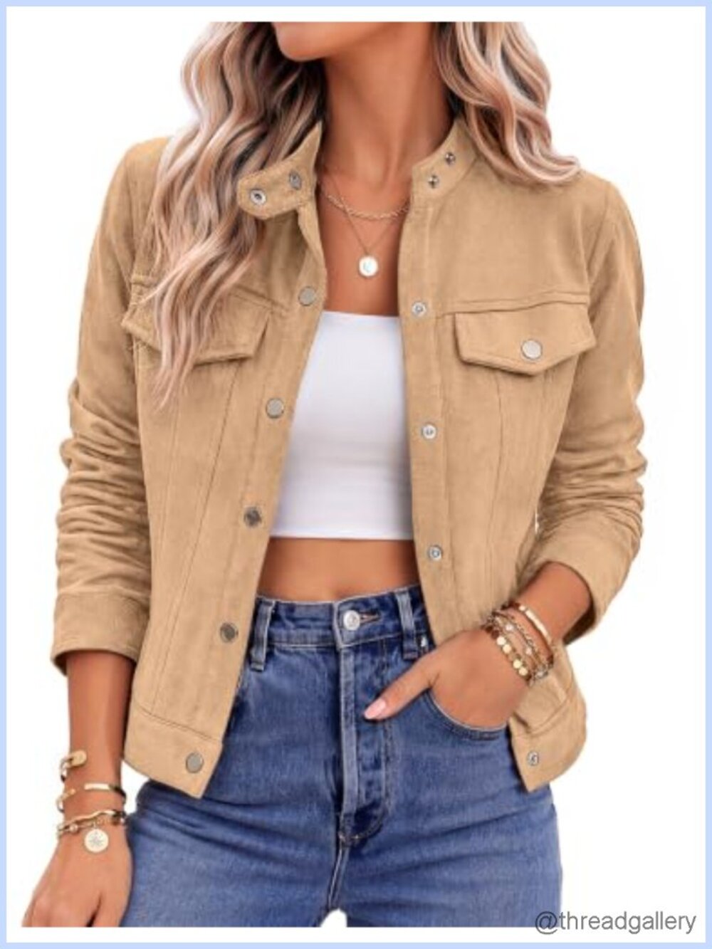 Faux Suede Cropped Jacket Women Trendy Snap Button Casual Coat